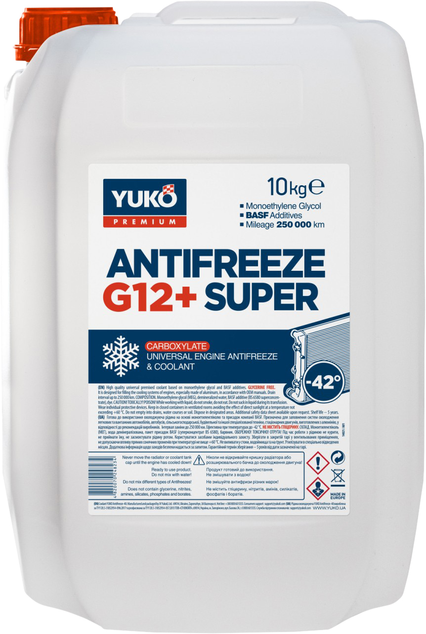 Охолоджувальна рідина YUKO G12+, готова, червоний, -40°С, 10 л (4820070248234)